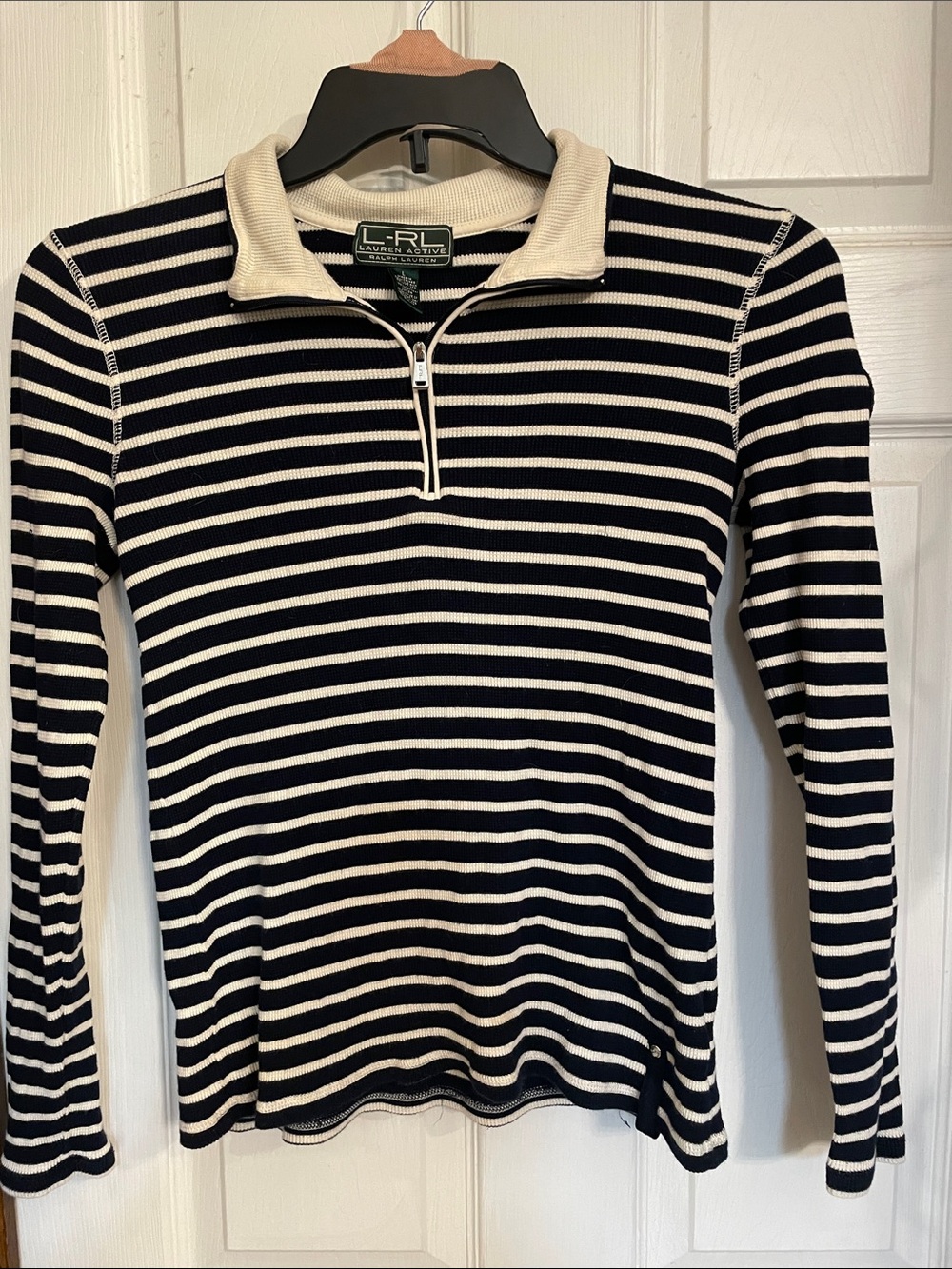 Lauren Ralph Lauren Black & Cream Striped Quarter-Zip Sweater